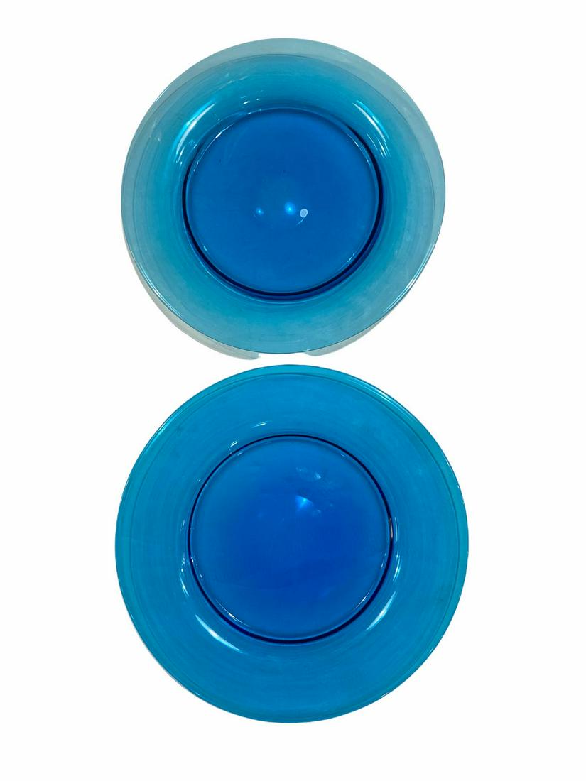 Pair of Steuben Blue Glass Plates: Pair of Steuben Blue Glass Plates measures DIA: 8 1/4"