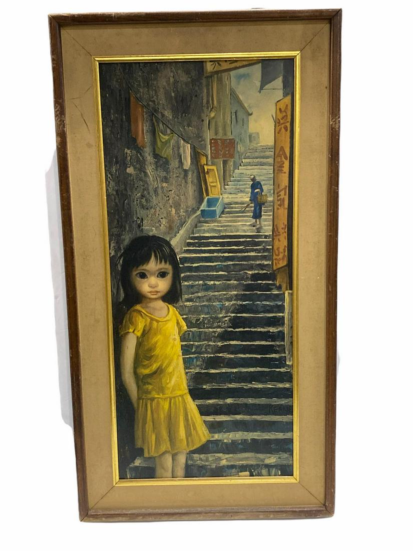 Signed Margaret Keane (American b. 1927) Print on Board: Signed Margaret Keane (American b. 1927) Print on Board Painting Big Eye Girl of China. Signed Keane lower right measures H: 28" x W: 12", 3" frame and matte