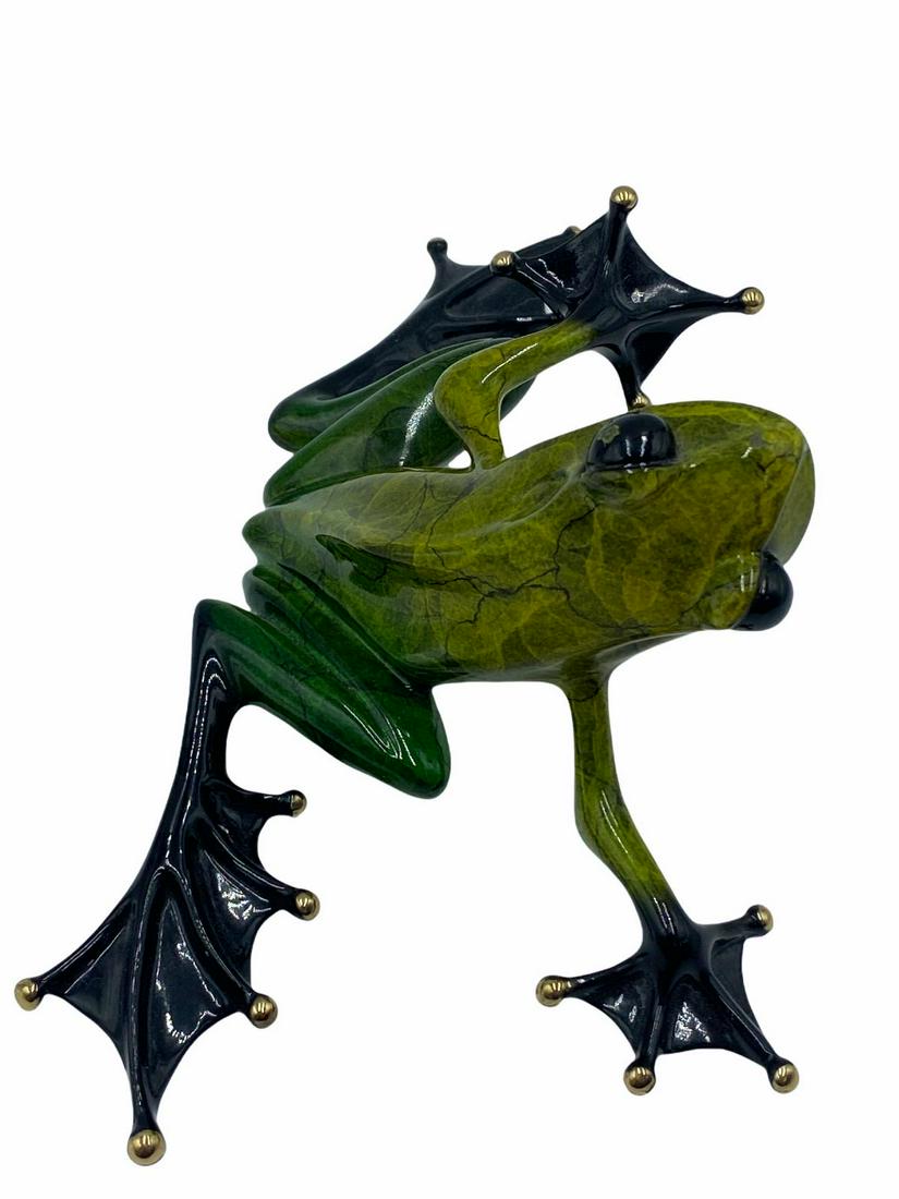 Signed Tim Cotteril (British b. 1950) Polychrome Bronze: Signed Tim Cotteril (British b. 1950) Polychrome Bronze Frog Sculpture. Signed and numbered 332/1000 measures H: 3" x L: 8" x DIA: 4"