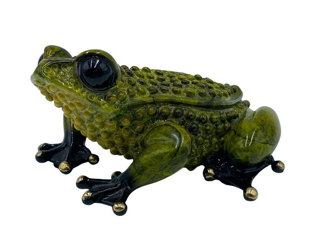 Signed Tim Cotteril (British b. 1950) Polychrome Bronze: Signed Tim Cotteril (British b. 1950) Polychrome Bronze Frog Sculpture. Signed and numbered 1332/2000 measures 2" x 3 1/2"
