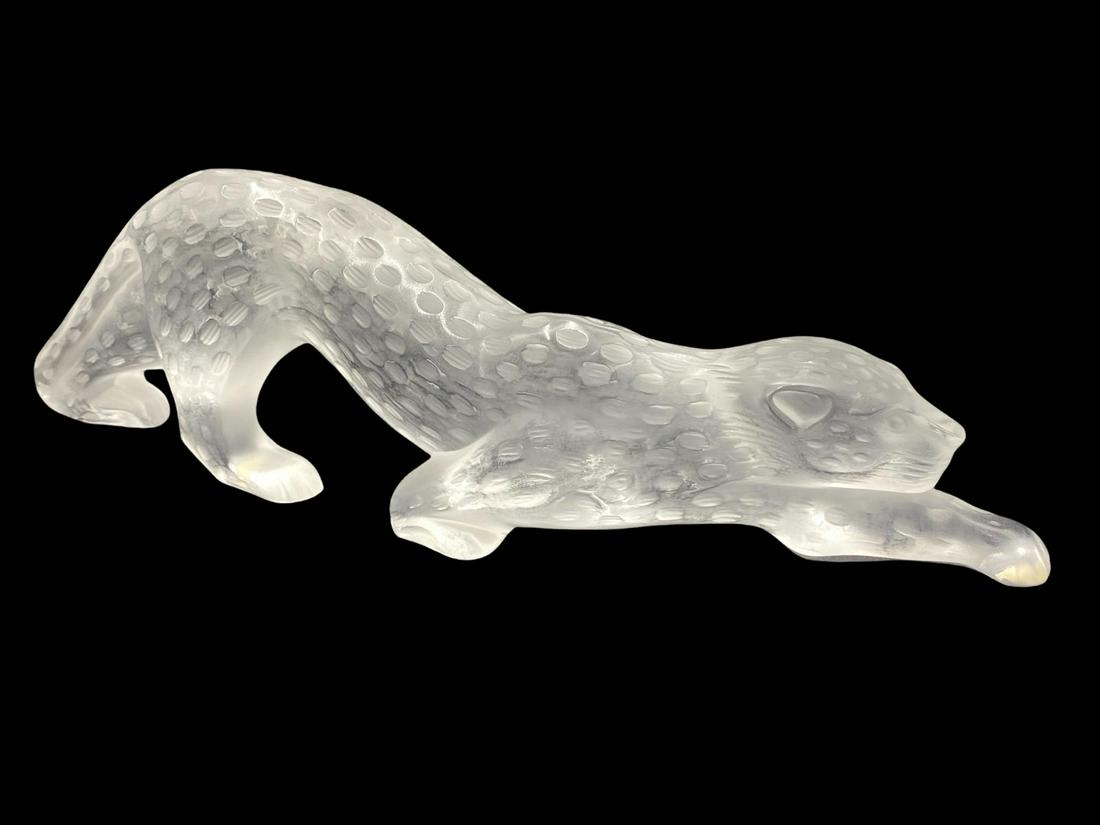 Lalique France Crystal Zeila Panther Figure: Lalique France Crystal Zeila Panther Figure measures 4" x 14 1/2"