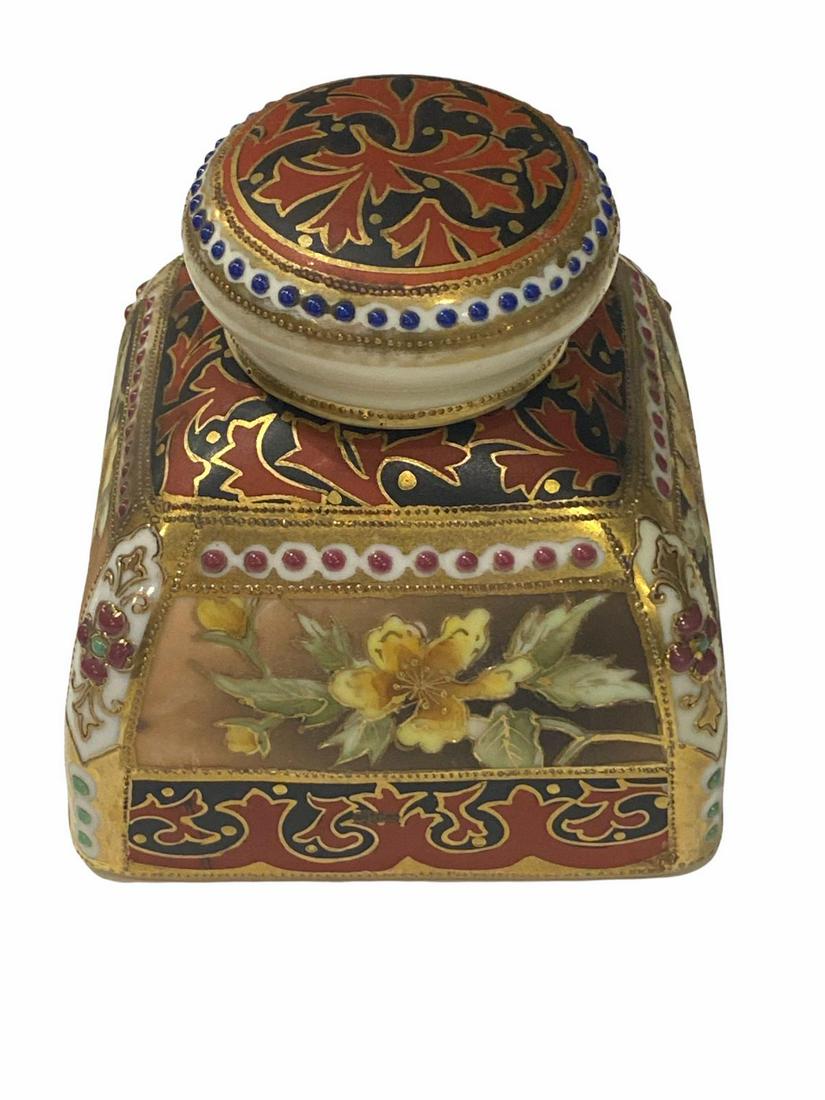 Nippon Hand Painted Porcelain Inkwell: Nippon Hand Painted Porcelain Inkwell measures H: 4"