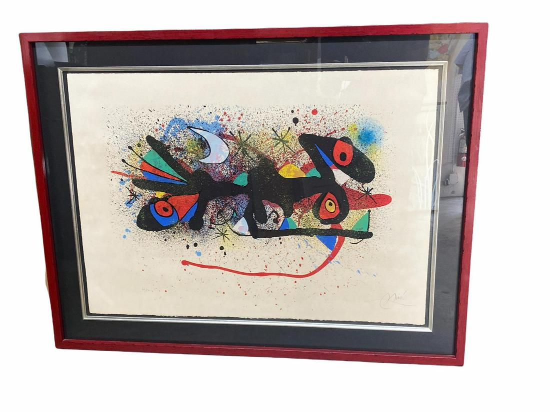 Signed Joan Miro (Spanish, 1893-1983) Lithograph in: Signed Joan Miro (Spanish, 1893-1983) Lithograph in Color Sculpture. Pencil signed and numbered 26/50 measures H: 22" x W: 30", 3" frame and matte