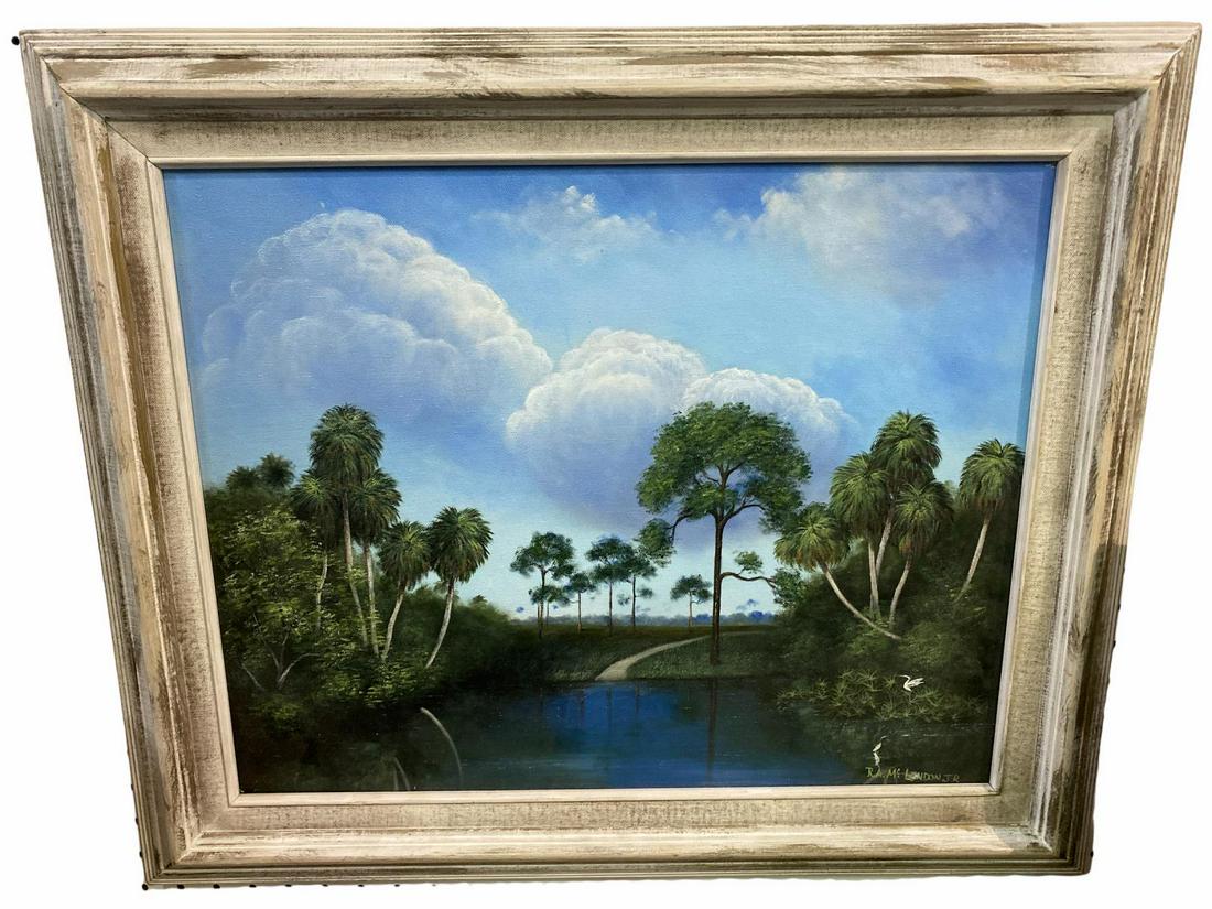 Signed R.A. Mclendon Jr. Highwaymen Painting Oil on: Signed R.A. Mclendon Jr. Highwaymen Painting Oil on Canvas, signed lower right measures 20" x 16"