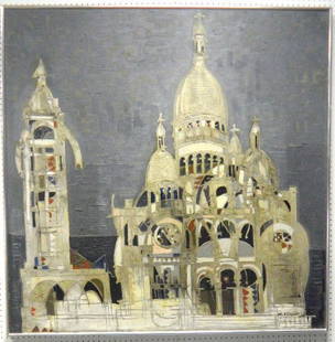 Claude Venard (French 1913-1999) Oil Painting: Highly Important Oil Painting On Canvas by Claude Venard Depicting Sacre Coeur, Paris. The Basilica Is A Mixture Of Byzantine & Roman Architecture and Is A Notable Example Of Claude Venard's French Mi