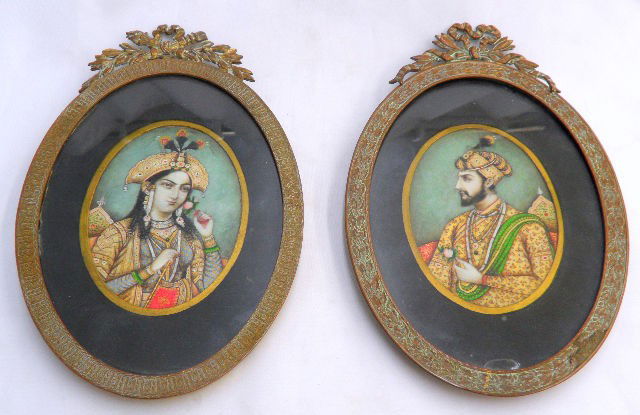 Pair Of Antique Ivory Persian Paintings: Important Persian Islamic Painting On Ivory Of Noble Man And Woman In Bronze Frames. Both Paintings Are In Excellent Condition And High Quality Detail. Both Measure 8 1/2" High x 5 1/2" Wide (In Frame