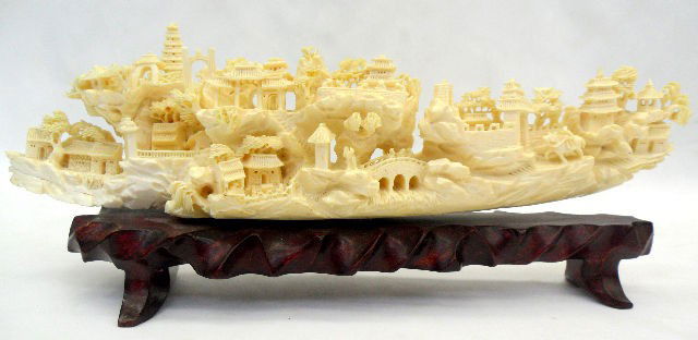 Chinese "Garden Scene" Ivory Grouping: Magnificent Chinese "Garden Scene" Ivory Grouping With Intricate Pierced Carving. This Is A Beautiful Example Of A Carving Executed By An Accomplished Artisan And Is In Excellent Condition. It Measure