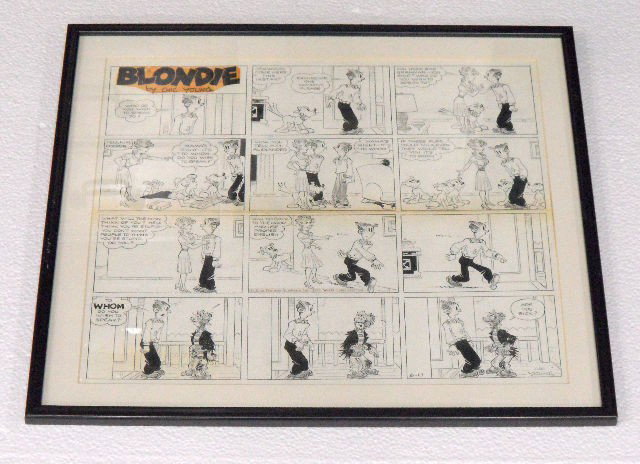 Original Blondie Comic Strip: Unique, original Blondie Comic Strip By Chic Young. This Comic Strip Is In Black Frame & Signed Lower Right. Measures 17 1/4' X 15 1/4" With 1 1/2" Matte Frame.