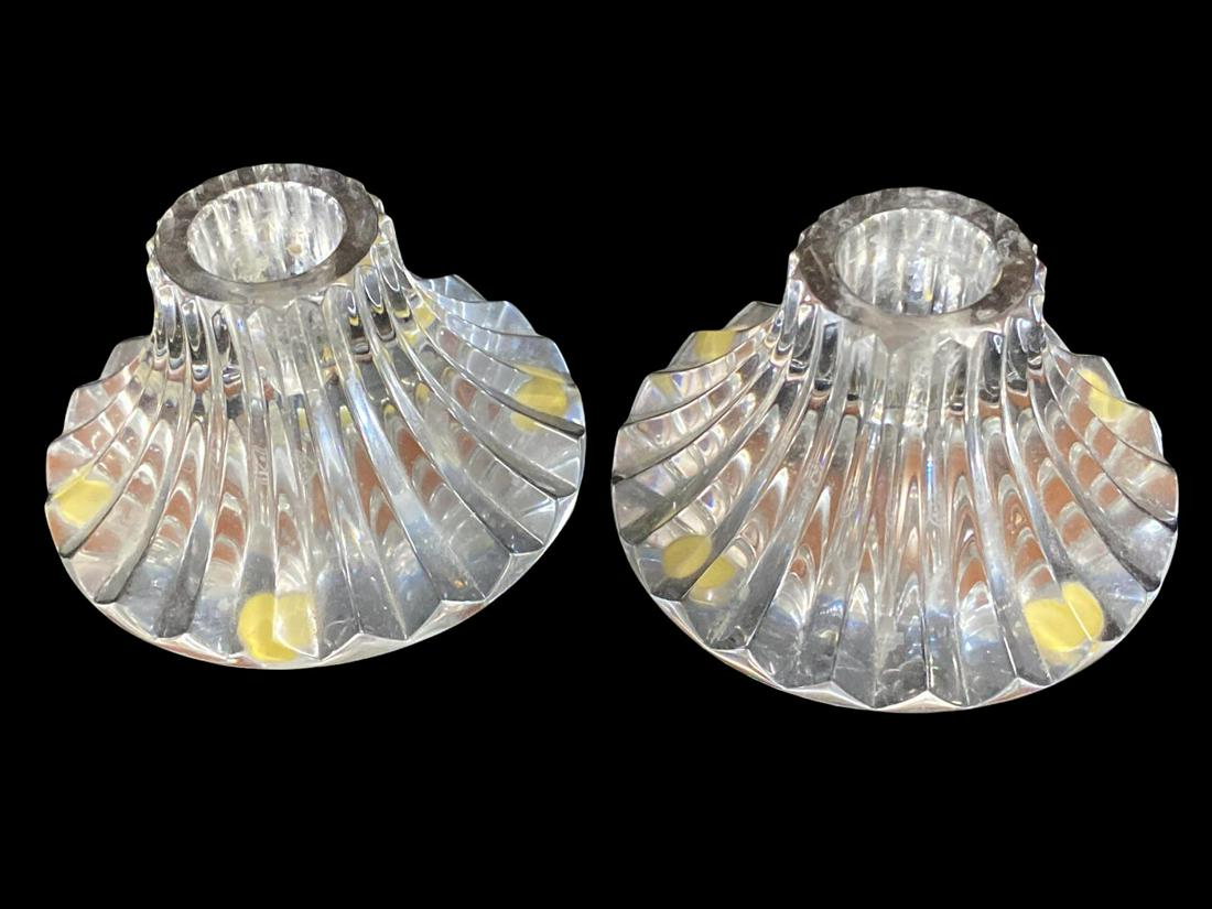 Pair of Baccarat France Crystal Massena Candle Holders: Pair of Baccarat France Crystal Massena Candle Holders measures H: 2 1/4"