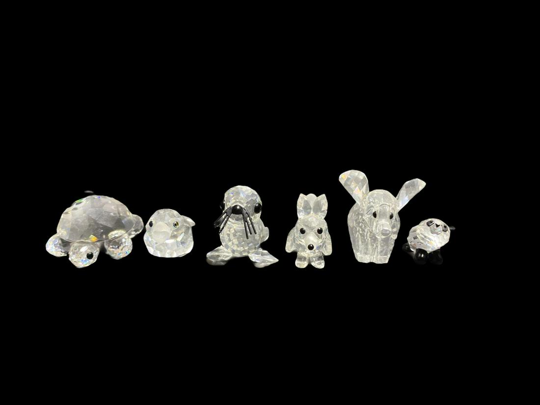 Six Swarovski Crystal Figurines Baby Seal, Sparrow, Squirrel, Sparrow, Turtle and Baby Elephant: Six Swarovski Crystal Figurines Baby Seal, Sparrow, Squirrel, Sparrow, Turtle and Baby Elephant
