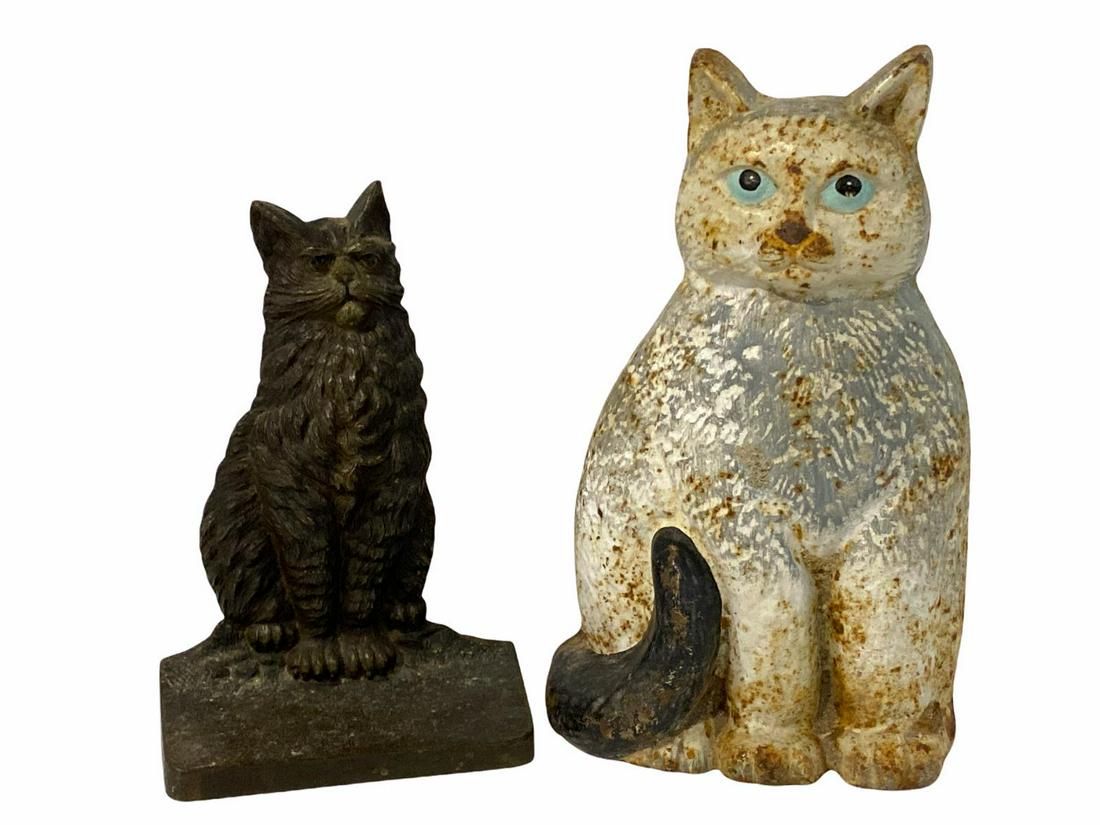 Pair of American Cast Iron Cat Door Stopper: Pair of American Cast Iron Cat Door Stopper measures H: 9"
