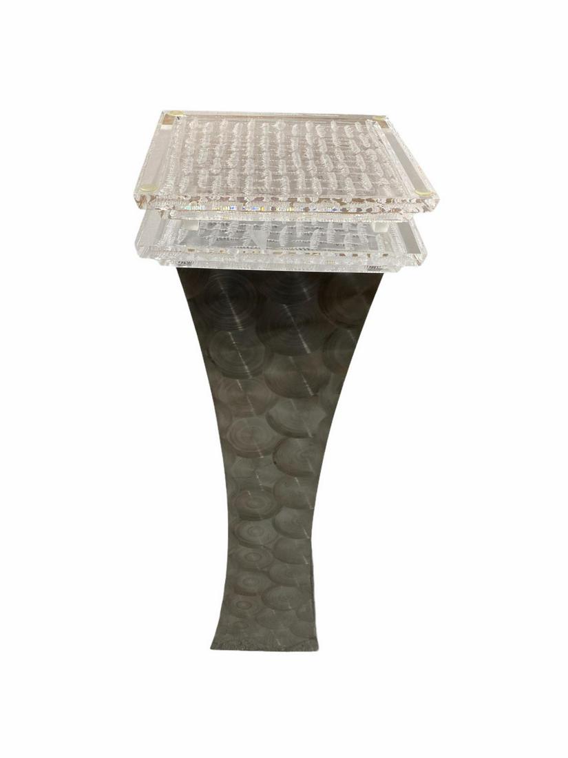 Shlomi Haziza Modern Silver Metal and Acrylic Pedestal: Shlomi Haziza Modern Silver Metal and Acrylic Pedestal measures 43" x 13" x 12"