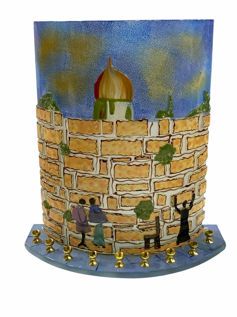 American Modern Art Glass Judaica Menorah Candleholders: American Modern Art Glass Judaica Menorah Candleholders measures 12" x 11"