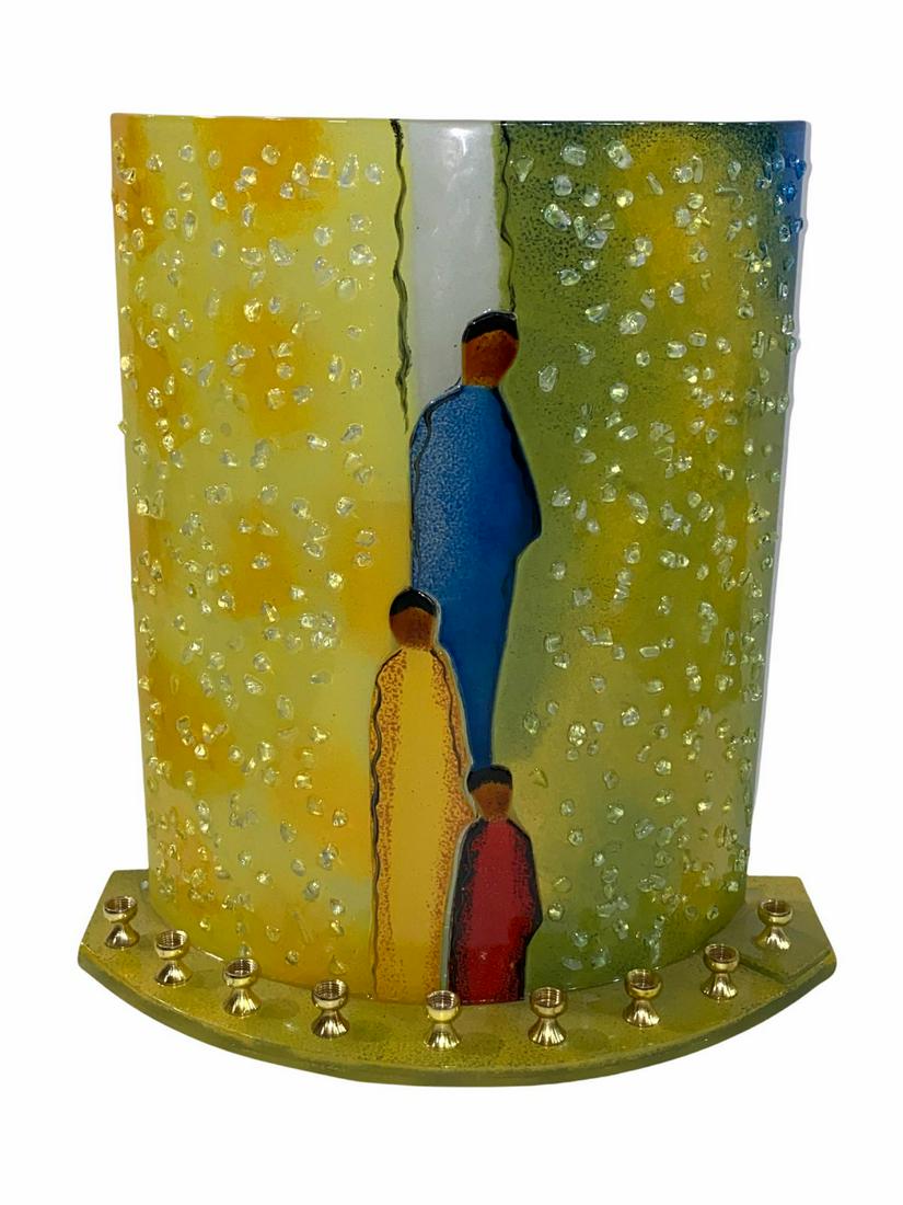 American Modern Glass Judaica Menorah Candleholders: American Modern Glass Judaica Menorah Candleholders measures 12" x 11"