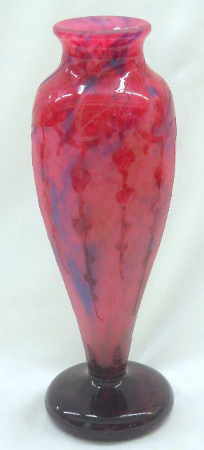 Le Verre Francais Cameo Glass Vase: Beautiful 1930's signed Le Verre Francais art glass cameo intaglio cut vase. Measures approx 14-1/2" tall and is in very good condtion. Shipping Within The Continental US $100 plus Required Insurance.