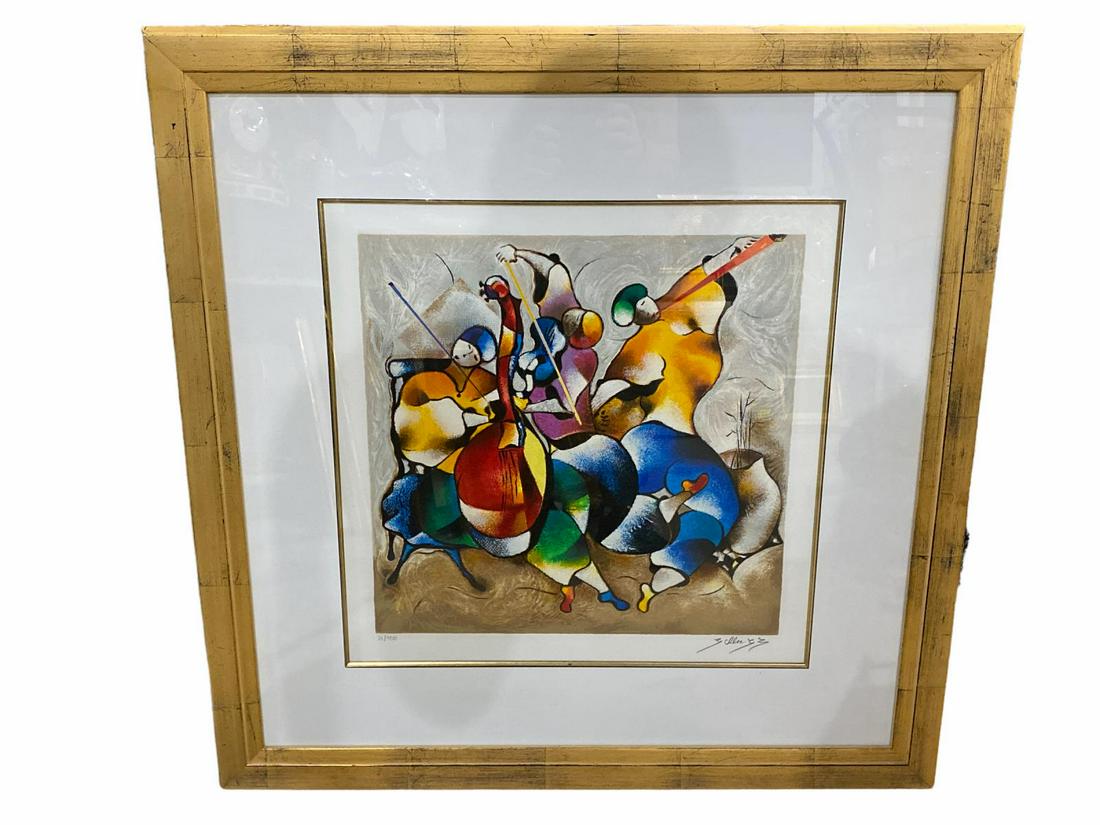 Signed David Schluss (Israeli b. 1943) Limited Edition Serigraph Musicians: Signed David Schluss (Israeli b. 1943) Limited Edition Serigraph Musicians measures 20" x 19", 4" frame. Signed and numbered 21/350, labeled Wentworth Gallery