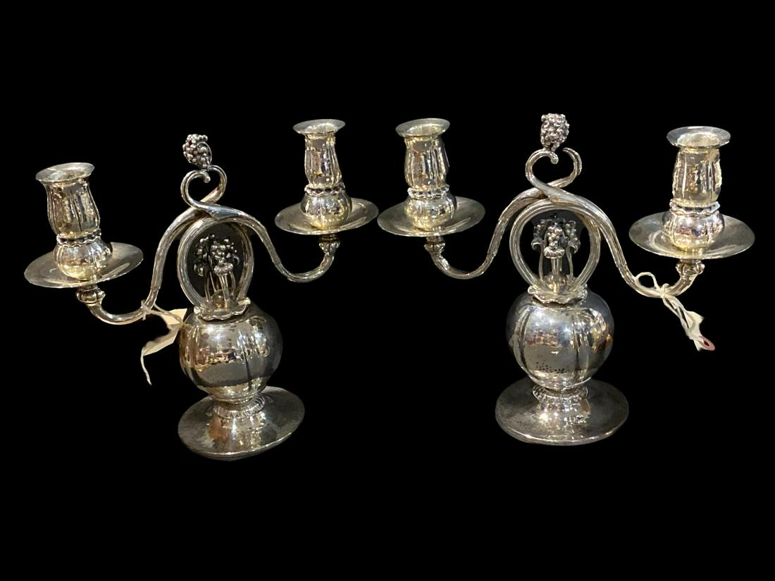 Sterling Silver Hamilton & Co George Jensen Style Two Light Candelabras Mid-20th Century: Sterling Silver Hamilton & Co George Jensen Style Two Light Candelabras Mid-20th Century weighs 79 OZT