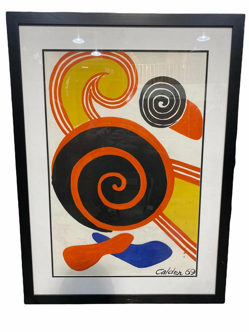 Signed Alexander Calder Print in Color Black Spiral: Signed Alexander Calder Print in Color Black Spiral signed lower right measures H: 35" x W: 23"