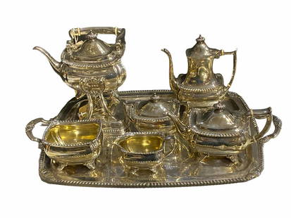 8 Pcs Tiffany & Co Sterling Silver Tea/Coffee Set with Matching Tray Model 22034: 8 Pcs Tiffany & Co Sterling Silver Tea/Coffee Set with Matching Tray Model 22034. Tray weighs 125.60 OZT and 187.75 OZT service