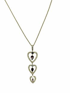Bernard Passman 18kt YG, 1.00ct Garnet and 1.25ct Diamond Heart Necklace: Bernard Passman 18kt YG, 1.00ct Garnet and 1.25ct Diamond Heart Necklace measures 18", Pendant 2 1/2"