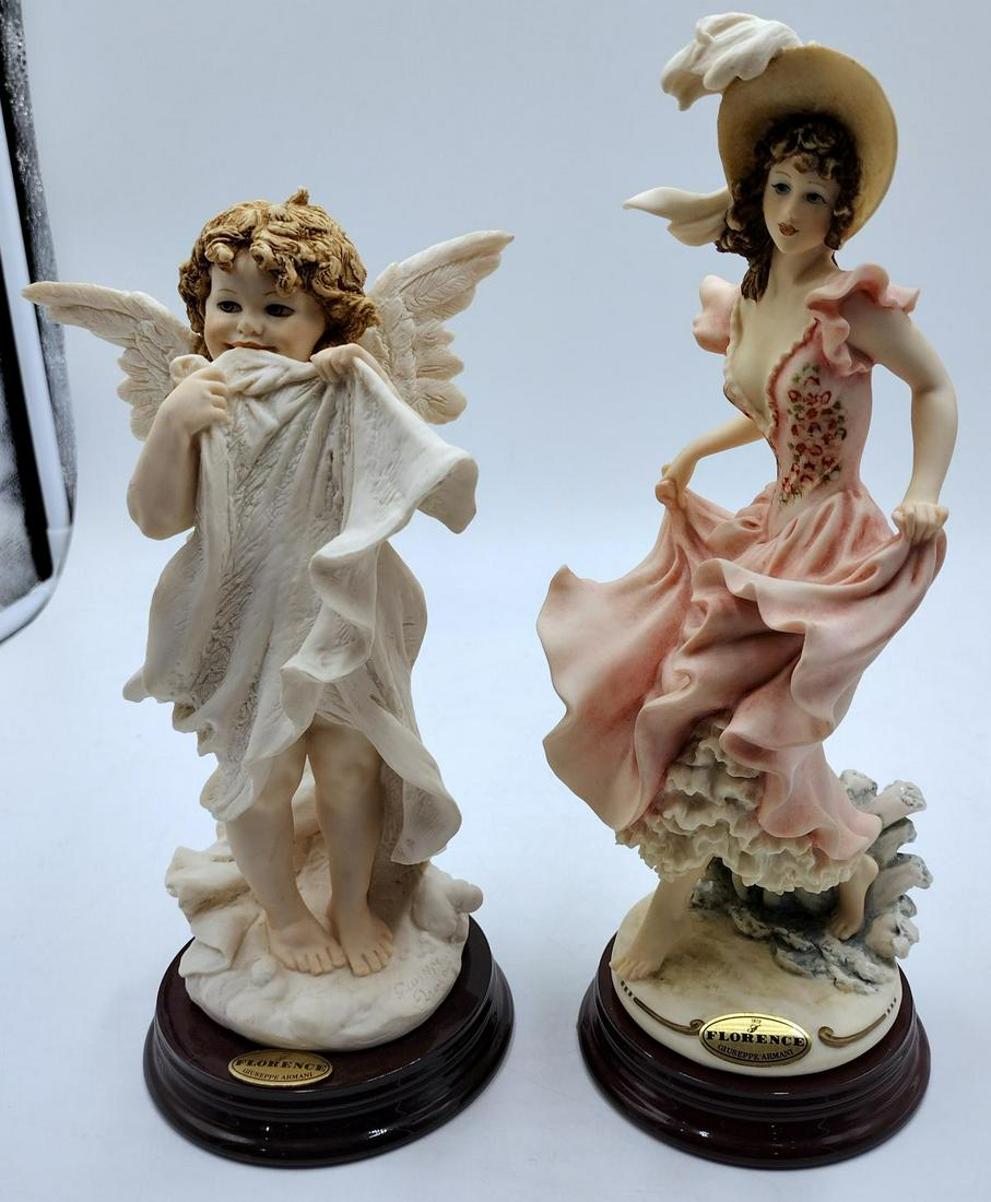 Pair Of Giuseppe Armani Italian Porcelain Sculptures: A pair of Giuseppi Armani Italian porcelain figures to include "Ebb Tide" (10" height) and "Heaven's Gift" (8 3/4" height).