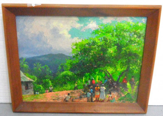 Rare Albert Ernest Backus Painting: Rare Albert Ernest "Beanie" Backus, painting on board of figures in forest, rare subject. Measures 15" high x 11 1/2" wide, frame - 1 1/2". Shipping within the continental US is $25 plus Required insu