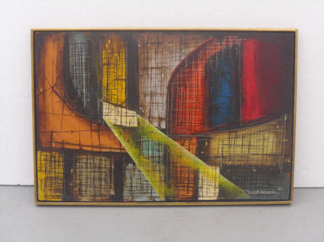 Original Leonardo Nierman Oil on Panel: Original Leonardo Nierman (Mexican artist) Oil on Panel, important classic work that captures the intensity of the dynamic forces that rule nature, dated 1958, entitled Gold and Black Shadow #1558A. M