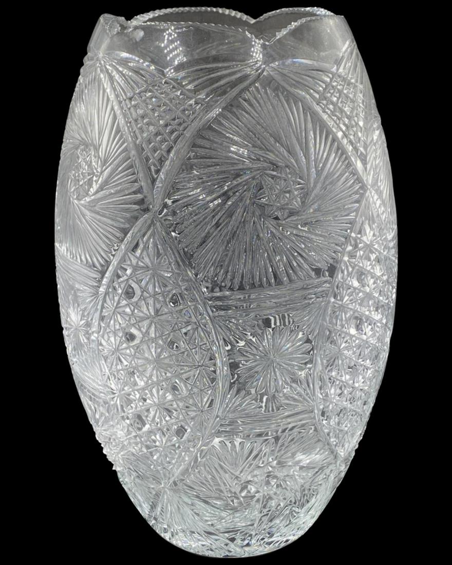 Large Czech Bohemian Cut Crystal Palace Size Vase: Large Czech Bohemian Cut Crystal Palace Size Vase measures 17" x 7"