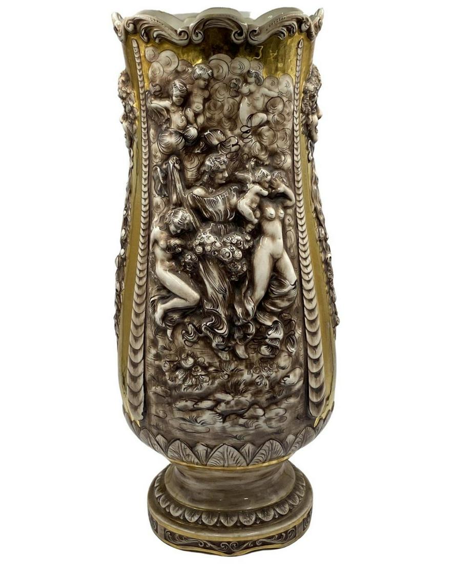 Italian Capodimonte Porcelain Vase: Italian Capodimonte Porcelain Vase measures H: 21 1/2"