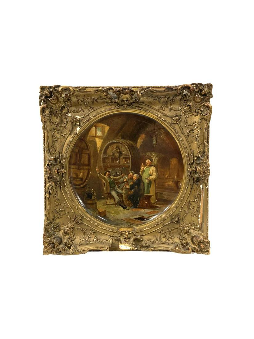 Antique Royal Vienna Hand Painted Porcelain Wall Plaque Plate with Gilt Frame: Antique Royal Vienna Hand Painted Porcelain Wall Plaque Plate with Gilt Frame measures Diameter: 19", frame is 4". Frame sold as is