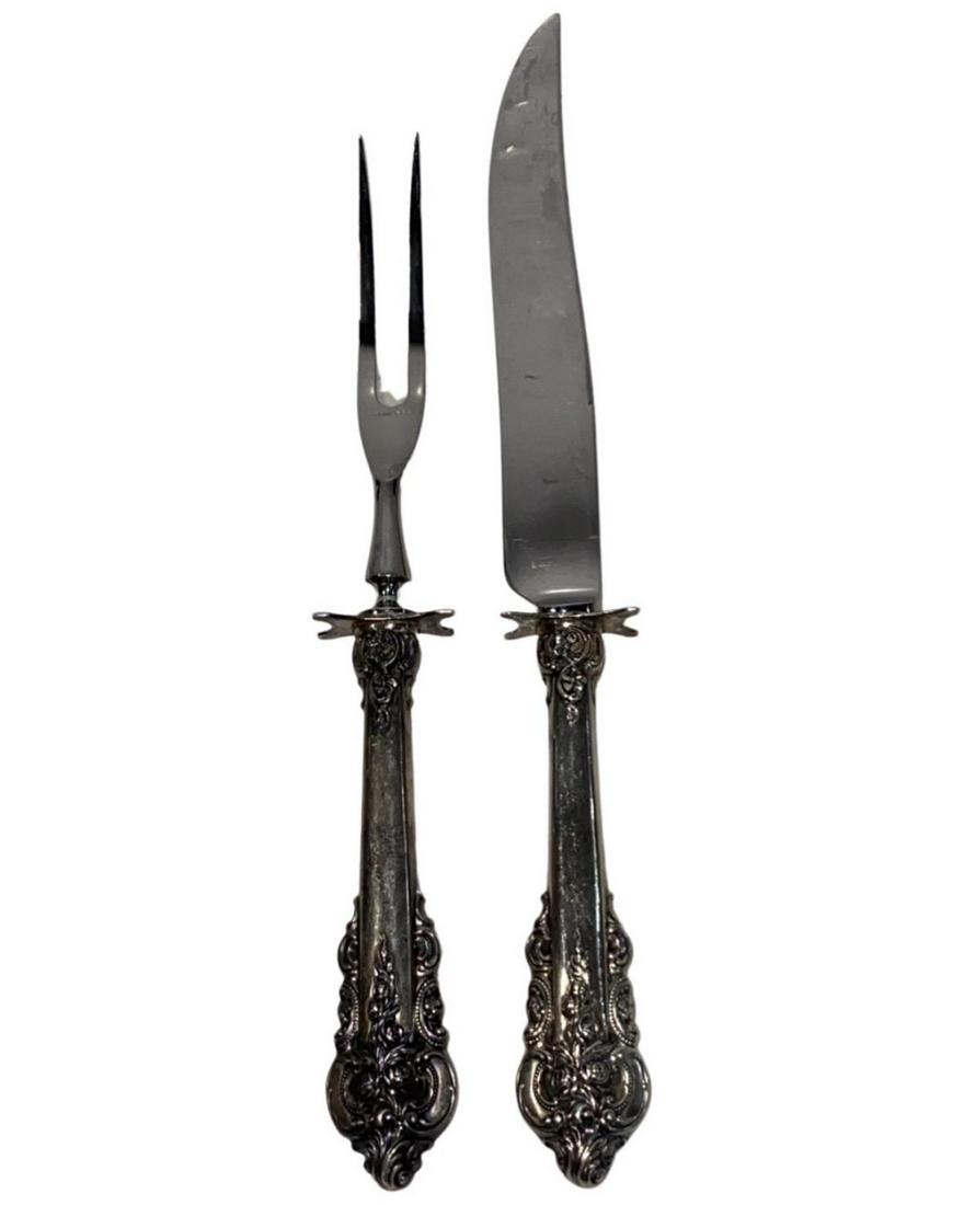 Two Pcs Wallace Grand Baroque Sterling Silver Meat Carving Set: Two Pcs Wallace Grand Baroque Sterling Silver Meat Carving Set measures 10 1/2" x 9 1/2"