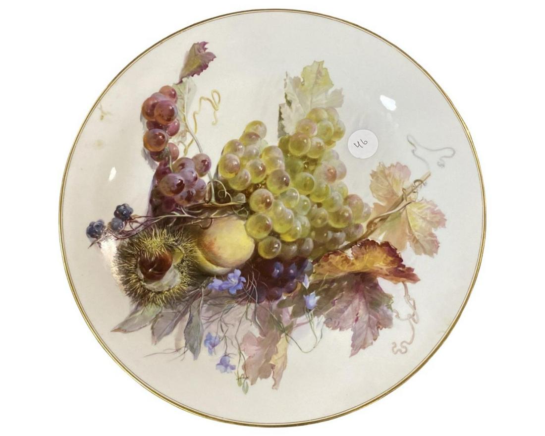 Meissen Hand Painted Porcelain Still Life with Fruit Charger: Meissen Hand Painted Porcelain Still Life with Fruit Charger measures DIA: 13 1/2"