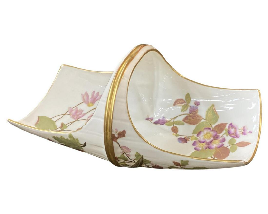 Royal Worcester England Porcelain Basket: Royal Worcester England Porcelain Basket measures 4 1/2" x 11" x 6"