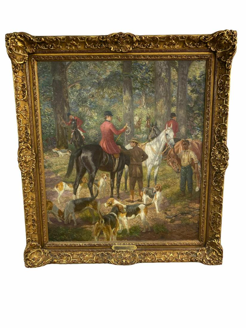 Signed Henry Rankin Poore (American, 1859-1940) Oil Painting on Canvas a Meet in Old Virginia: Signed Henry Rankin Poore (American, 1859-1940) Oil Painting on Canvas a Meet in Old Virginia. Signed lower left measures 31" x 27", 4" frame