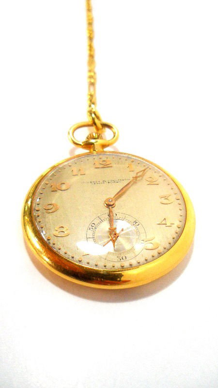 Vacheron Constatin 18K Y.G. Pocket Watch: Fabulous Vacheron K. Constantin 18k yellow gold pocket watch. This watch is 18 jeweled, movement # 370553, case # 241829 & stamped 18K / V&C. Watch comes with 18k yellow gold chain. Chain weighs 13.25