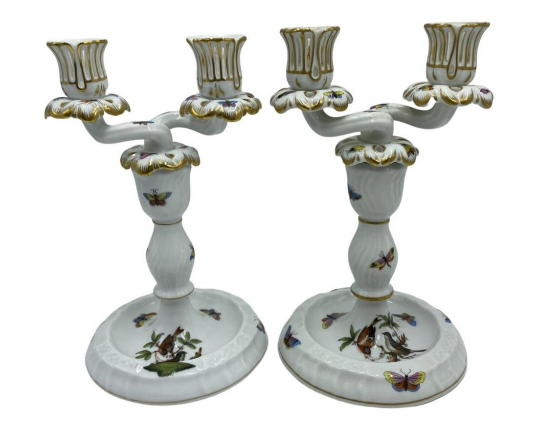 Pair of Rothschild Birds Porcelain Candelabras: Pair of Rothschild Birds Porcelain Candelabras measures 9" x 4 1/2"