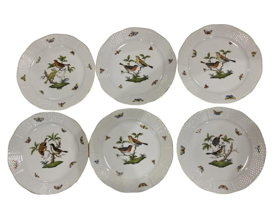 6 Pcs Herend Rothschild Birds Porcelain Dinner Plates: 6 Pcs Herend Rothschild Birds Porcelain Dinner Plates measures DIA: 10"