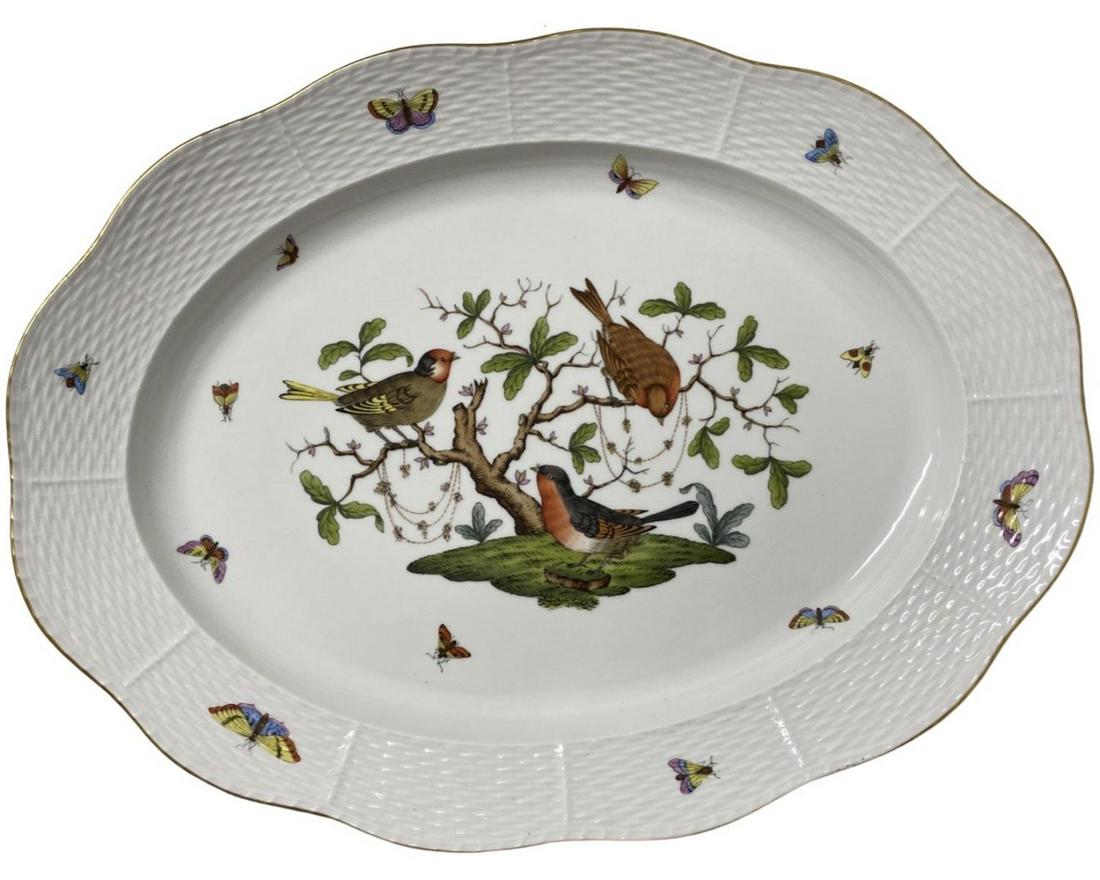 Herend Rothschild Birds Porcelain Oval Serving Plate: Herend Rothschild Birds Porcelain Oval Serving Plate measures 16" x 12"