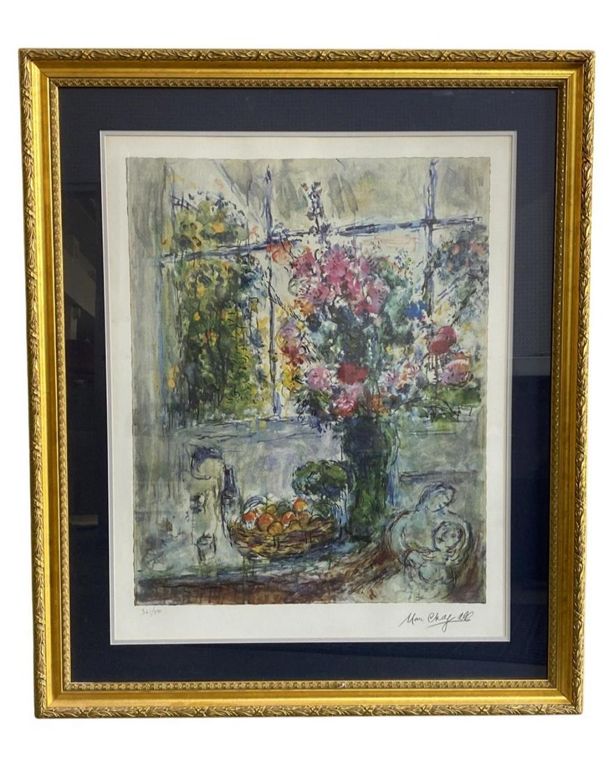 Signed Marc Chagall Limited Edition Lithograph Still Life with Flowers: Signed Marc Chagall Limited Edition Lithograph Still Life with Flowers. Signed and numbered 365/500, signed lower right measures 29" x 22", 4" frame and matte