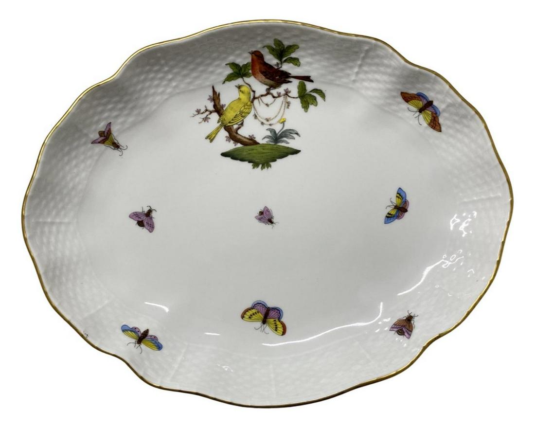 Herend Rothschild Birds Porcelain Oval Dish: Herend Rothschild Birds Porcelain Oval Dish measures 10 1/2" x 8"