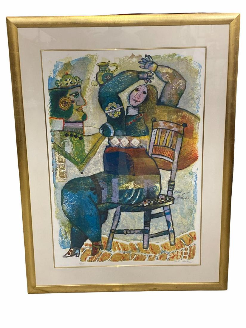 Signed Theo Tobiasse (American/French, 1927-2012) Lithograph in Color David Et Bethsabee: Signed Theo Tobiasse (American/French, 1927-2012) Lithograph in Color David Et Bethsabee. Pencil signed and numbered 14/125 measures H: 41" x W: 28", 6" frame and matte