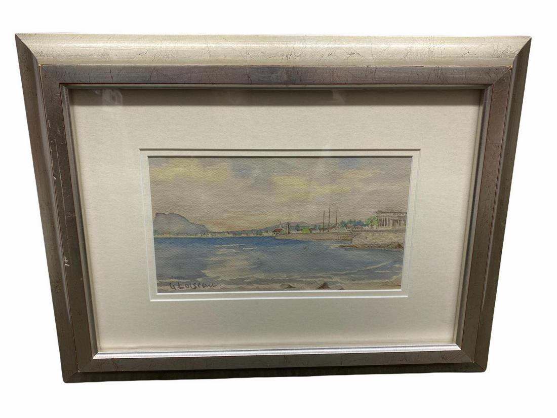 Signed Gustave Loiseau (French, 1865-1935) Watercolor on Paper, Coastal Landscape Scene: Signed Gustave Loiseau (French, 1865-1935) Watercolor on Paper, Coastal Landscape Scene. Signed LL measures H: 5 1/4" x W: 9 1/4", 4" frame and matte