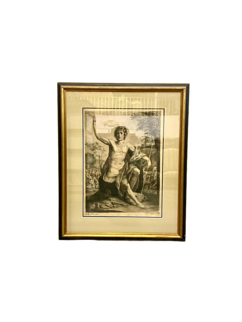 Signed After Guido Reni (1575-1642) Engraving San Guiovanni: After Guido Reni (1575-1642) Engraving San Guiovanni signed lower right by Guino Reni and press lower right by Raph Morguen Rome lower left measures 19" x 14", 4 1/2" frame and matte