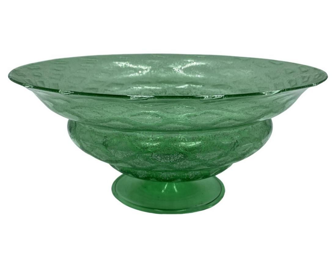 Steuben Green Art Glass Centerpiece Bowl: Steuben Green Art Glass Centerpiece Bowl measures H: 5" x DIA: 8"
