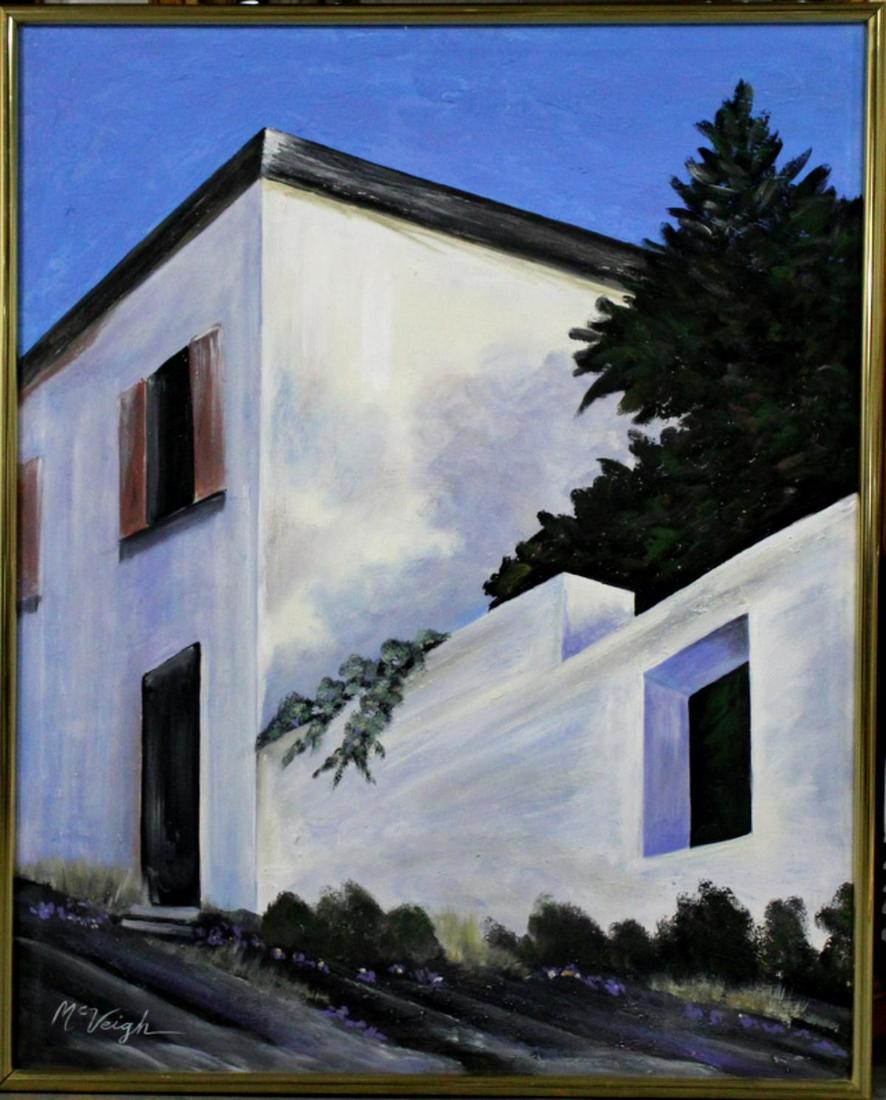 Signed Blanche Mcveigh Oil Painting: Blanche Mcveigh (American, 1895-1970) oil painting on canvas of a house signed lower left measures 59" x 47 1/2" frame is 1"