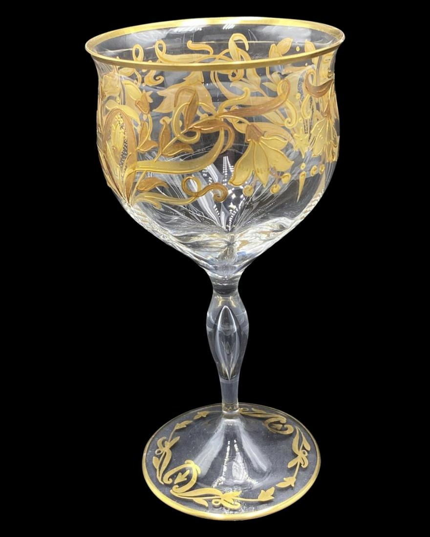 Lot of 13 Moser Glass and Gilt Decoration Wine Glasses: Lot of 13 Moser Glass and Gilt Decoration Wine Glasses measures H: 6"