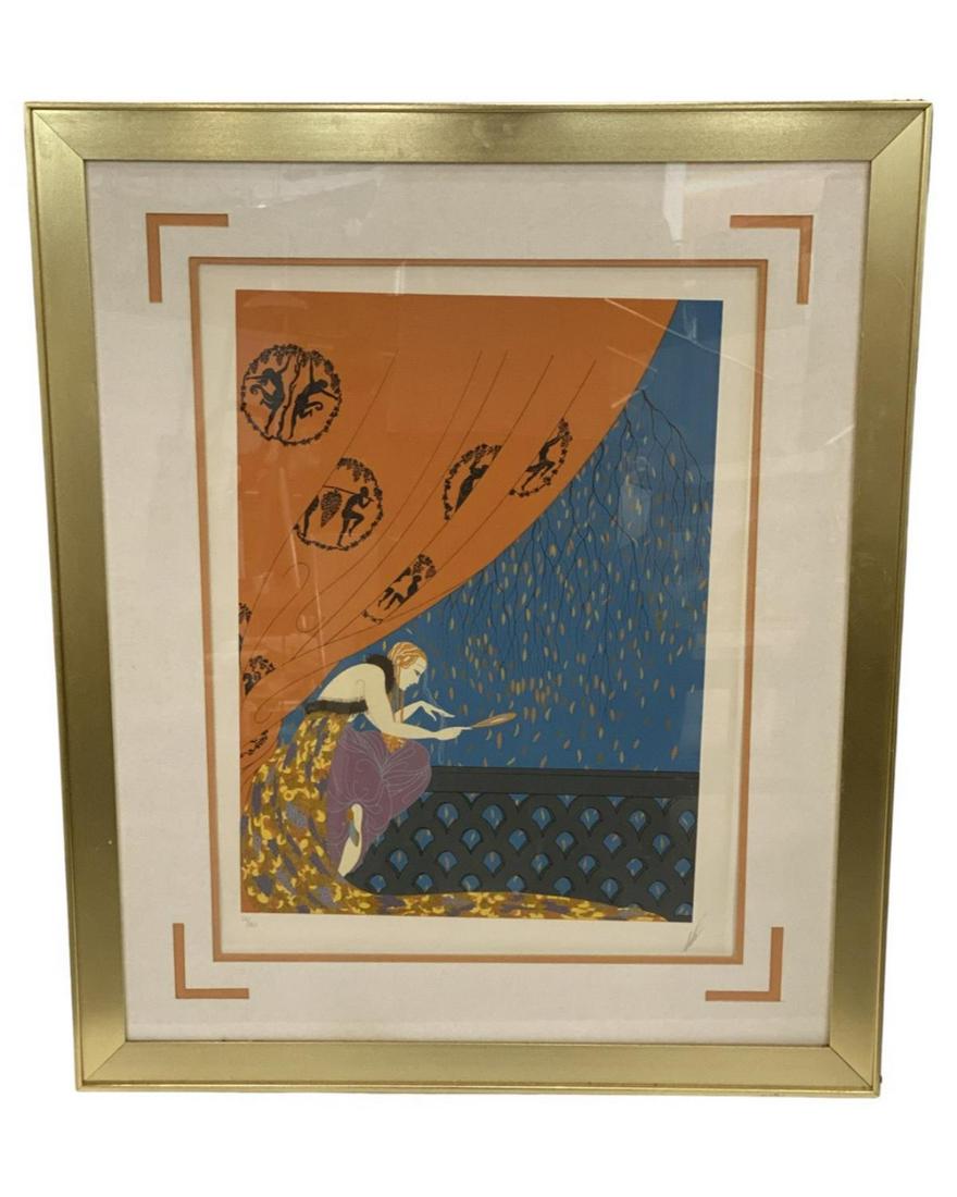 Signed Erte Romain De Tirtoff (French/Russian, 1892-1990) Limited Edition Serigraph in Color Fall: Signed Erte Romain De Tirtoff (French/Russian, 1892-1990) Limited Edition Serigraph in Color Fall. Pencil signed and numbered 66/300. Signed lower right, measures H: 27" x W: 20", 5 3/4" frame and mat