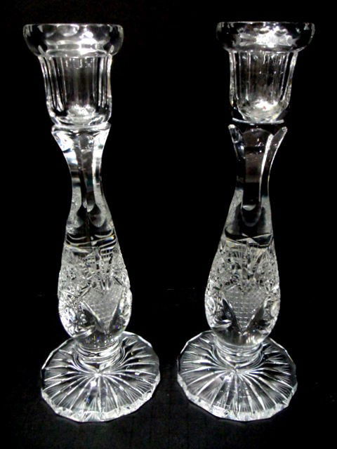 Pair Of Ceska Crystal Candlesticks Czechoslovakia Ceska Crystal Candlesticks Candlesticks Glass Candlesticks