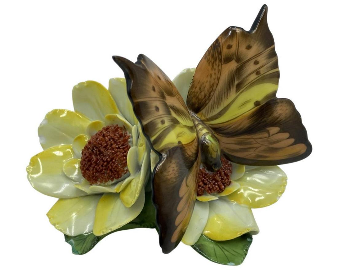 Herend Hungary Hand Painted Porcelain Butterfly on Flower: Herend Hungary Hand Painted Porcelain Butterfly on Flower measures H: 3"