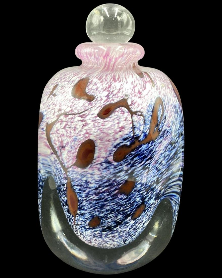Robert Eickholt 1991 Art Glass Perfume Bottle: Robert Eickholt 1991 Art Glass Perfume Bottle measures H: 6 1/4"